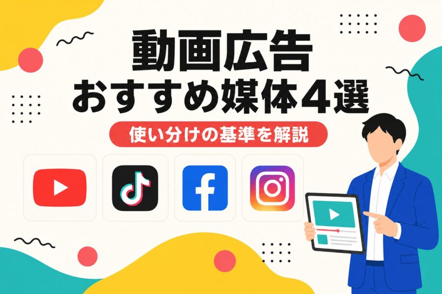 動画広告のおすすめ媒体4選と使い分けの基準を紹介するアイキャッチ画像